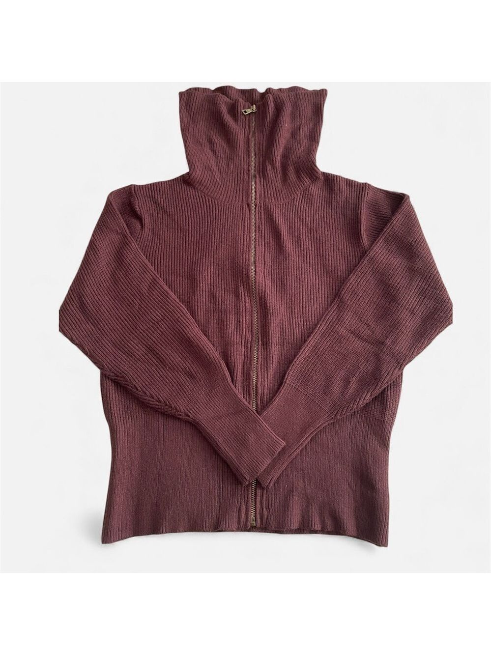 Burgundy Ribbed Zip Up Sweater Medium